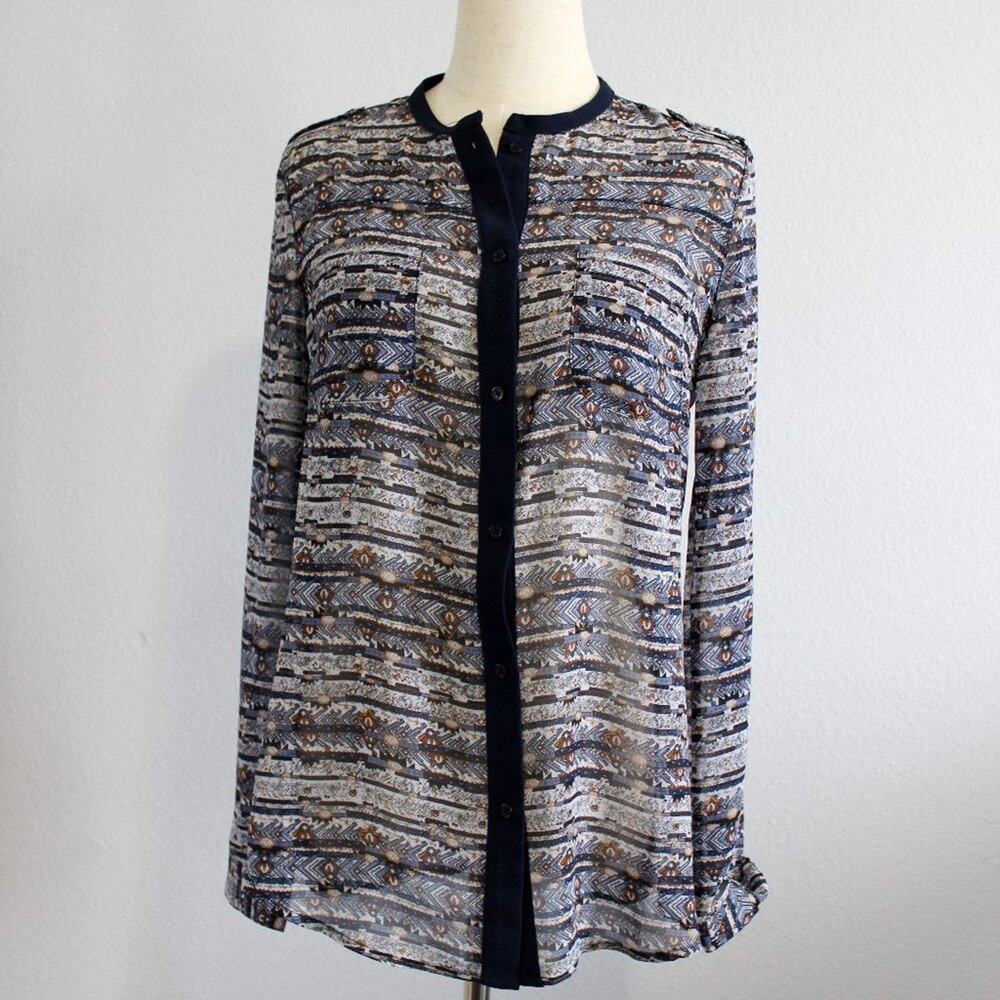 Dani Collection Colorful Patterned Blouse Top Size Medium Long/Short Sleeve